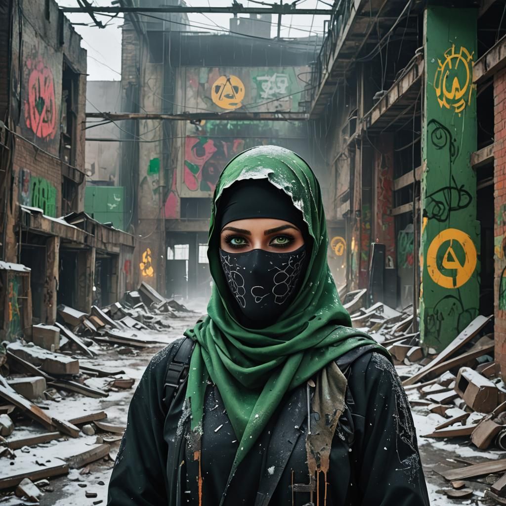 Radioactive Wasteland: Woman in Niqab, Dystopian Art