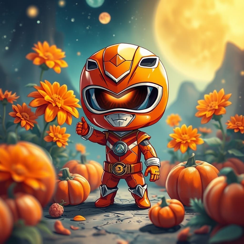 Chibi Orange Power Ranger in Day of the Dead Setting