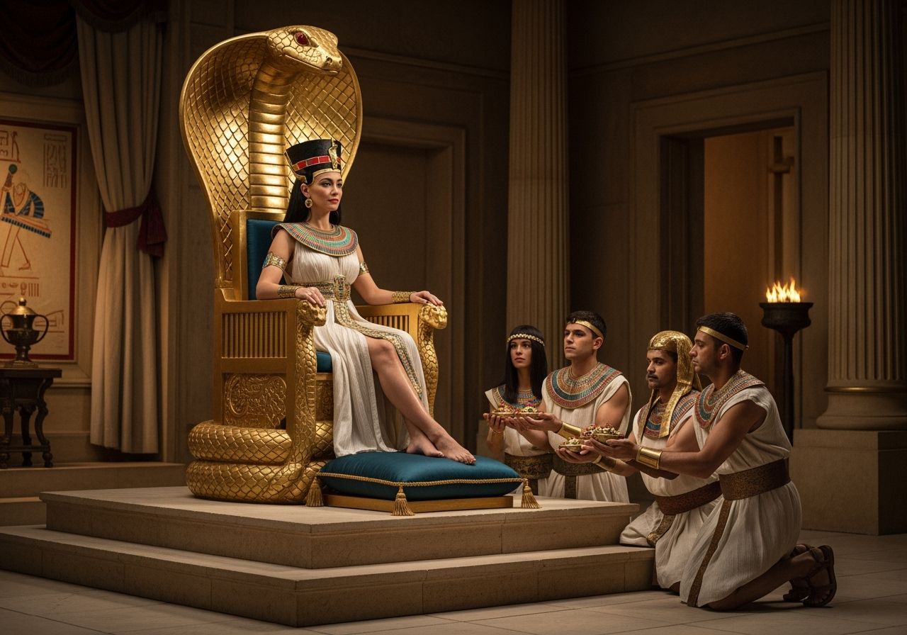 Egyptian Queen on Cobra Throne in Palace