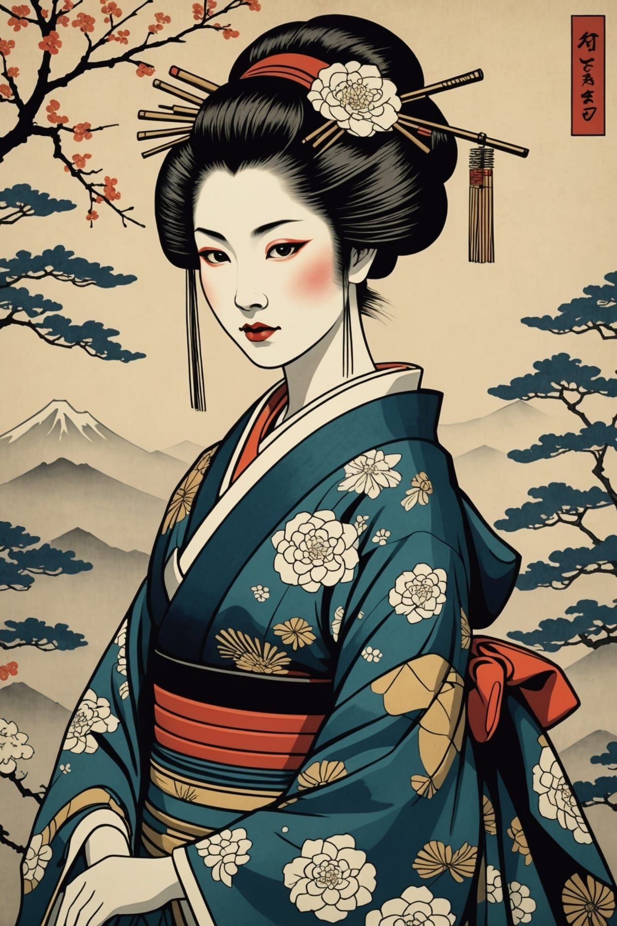 Geisha in Ukiyo-e Style