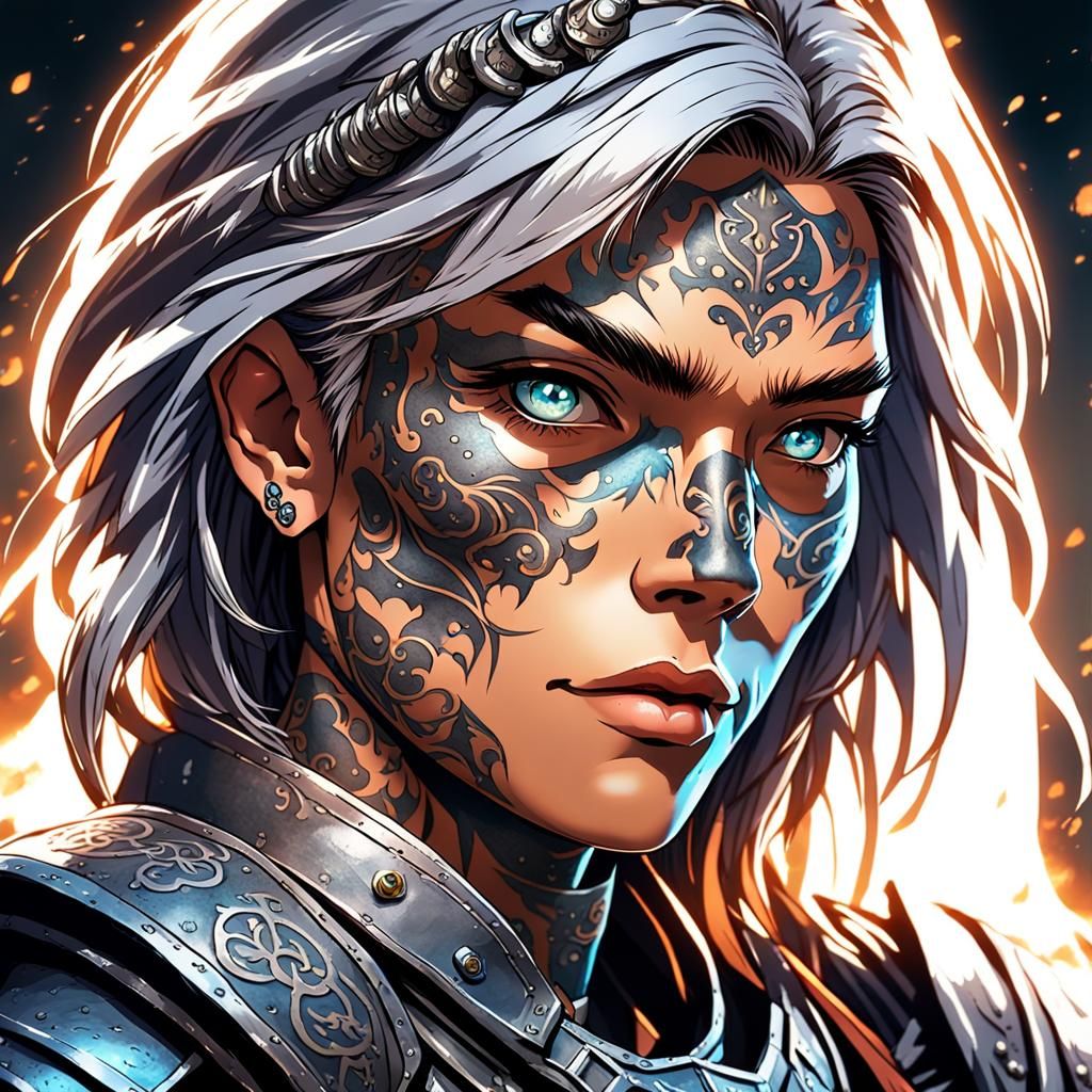 Giantess Warrior in Medieval Fantasy Anime Style