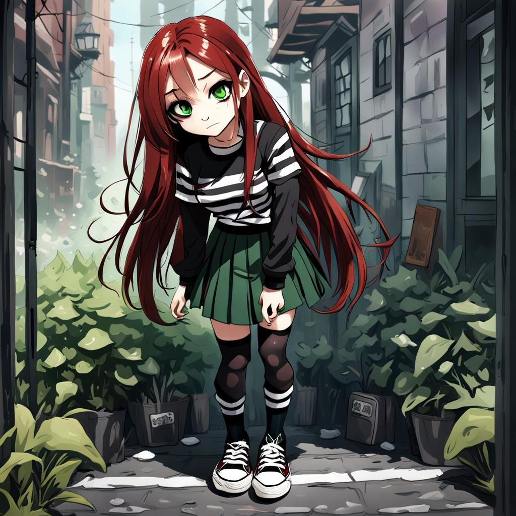 Red-Haired Girl with Striped Socks in Ross Draws Style