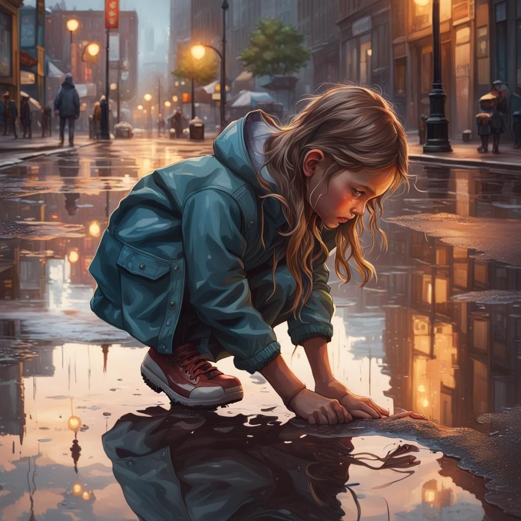 Girl and Reflection: Hyperdetailed Digital Art