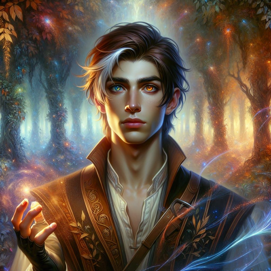 Middle-Eastern Mage in Magical Forest, Romantic Oil Painting