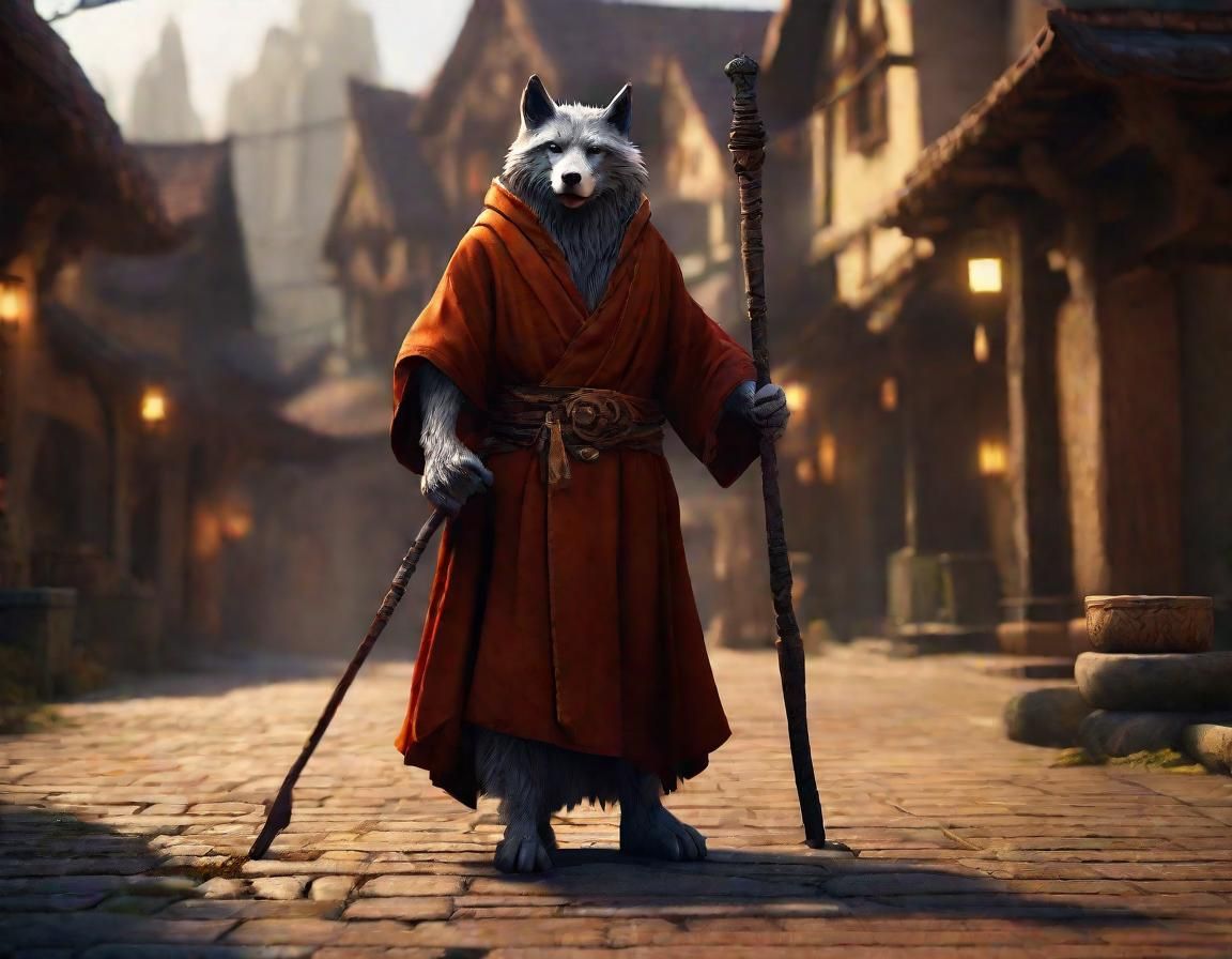 Wolf Monk in Medieval Town Concept Art