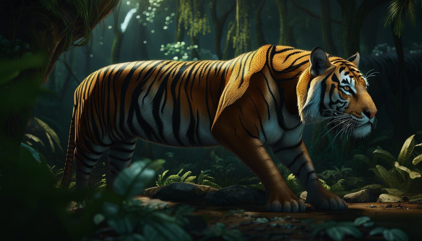 Bengal Tiger Stalking Prey: Detailed Matte Painting