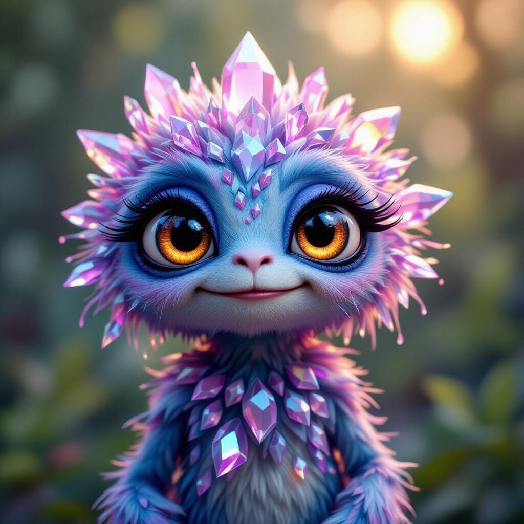 Fuzzy Crystal Alien Creature in Muppet Style