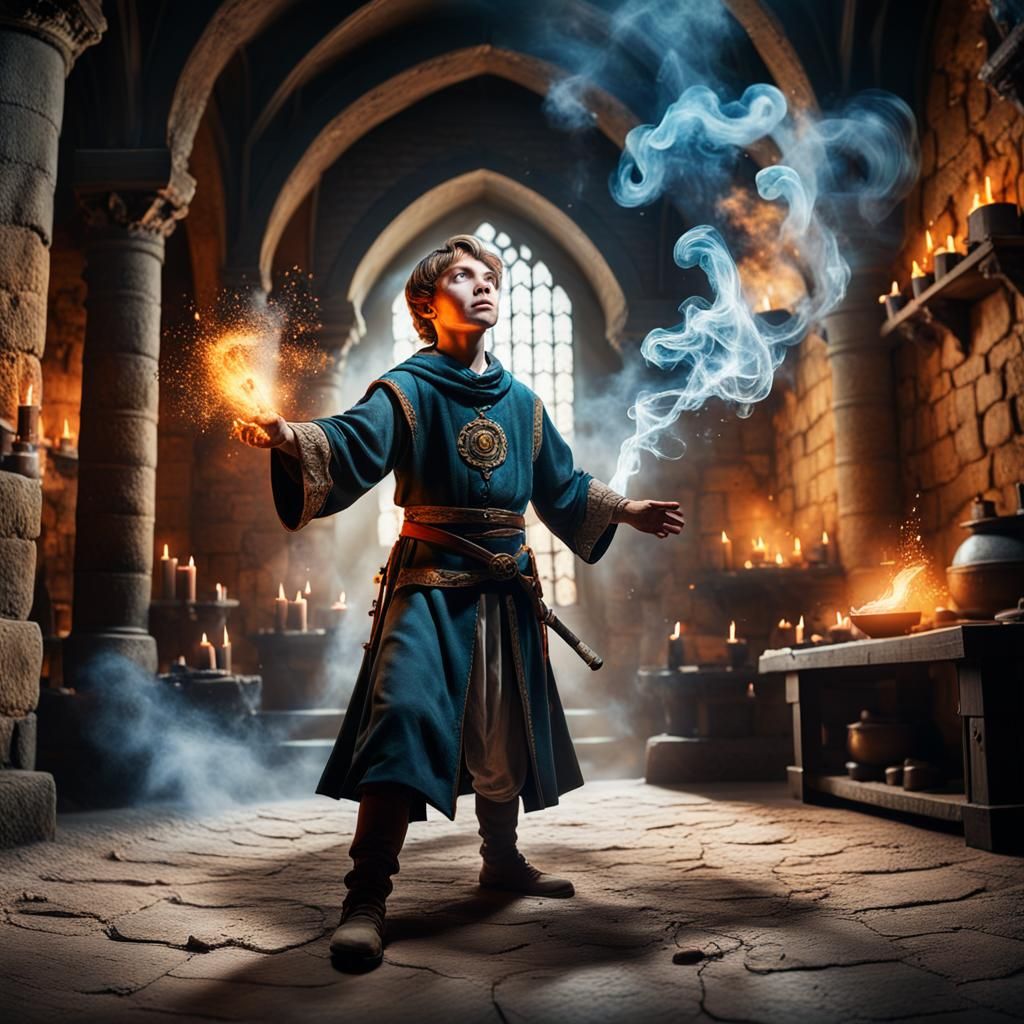 Medieval Apprentice Healer in Alchemist's Lair