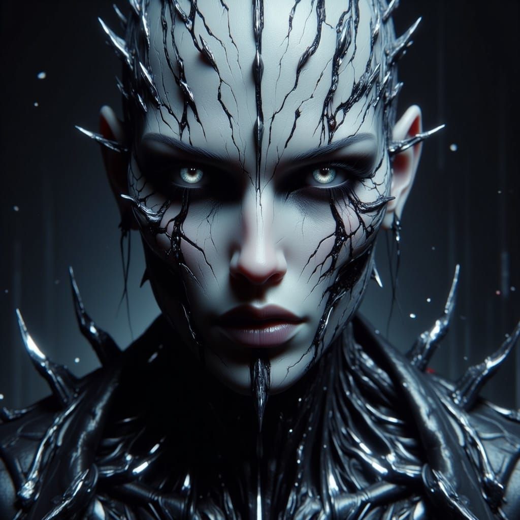 Ominous Figure with Grid Head in Gothic Style