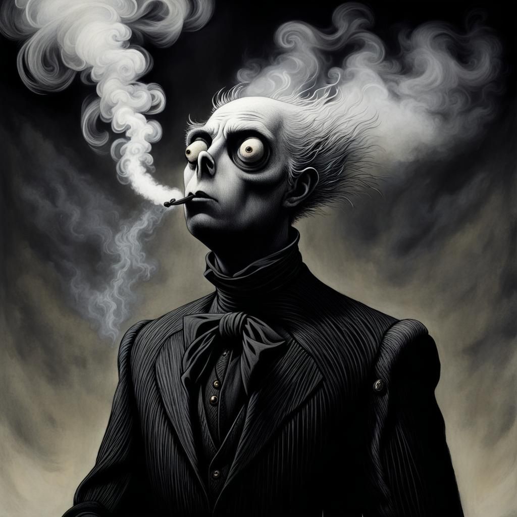 Eerie Creature Emitting Smoke: Gothic Horror Art