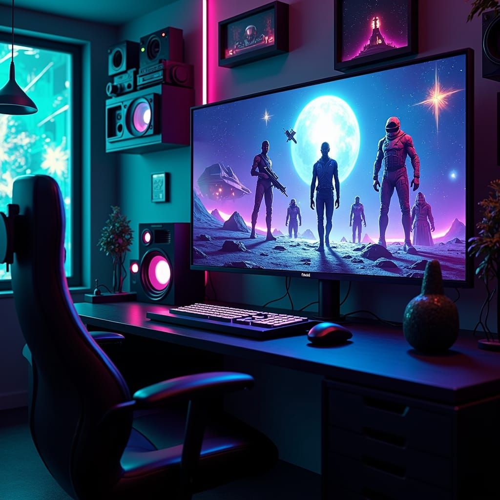 Futuristic Gamer's Lair with Intergalactic Game Intro