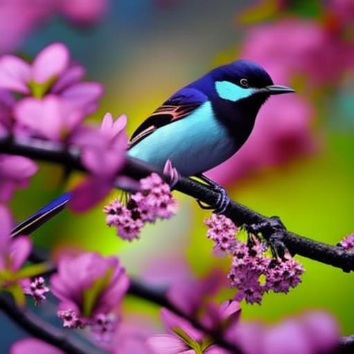 Lidth's Jay on Cherry Blossom Branch: Fantasy Art