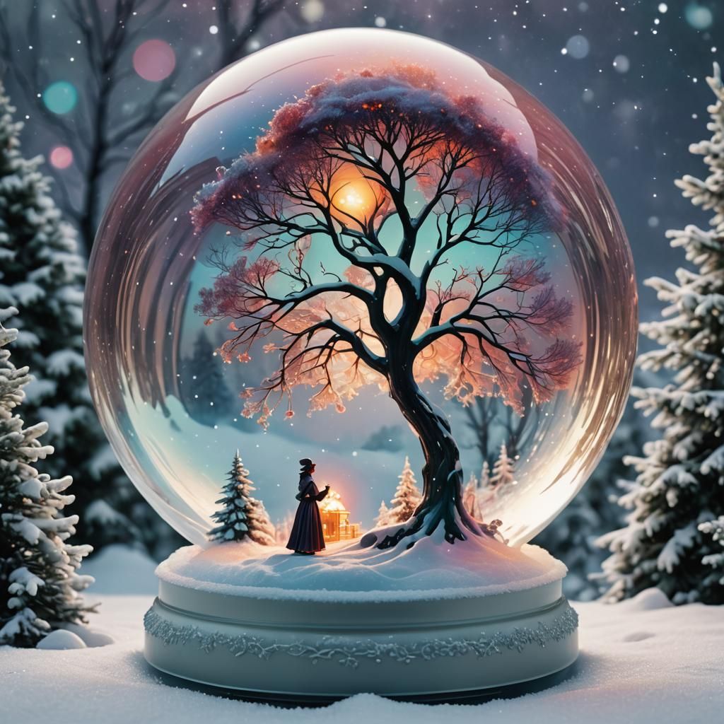 Psychedelic Snow Globe: Surreal Winter Fantasy