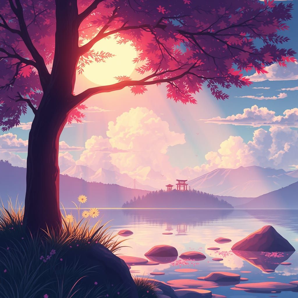 Serene Anime Scene in Vibrant Clip Studio Paint Style