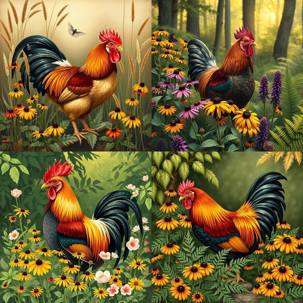 Rhode Island Red Chicken Made of Flowers
