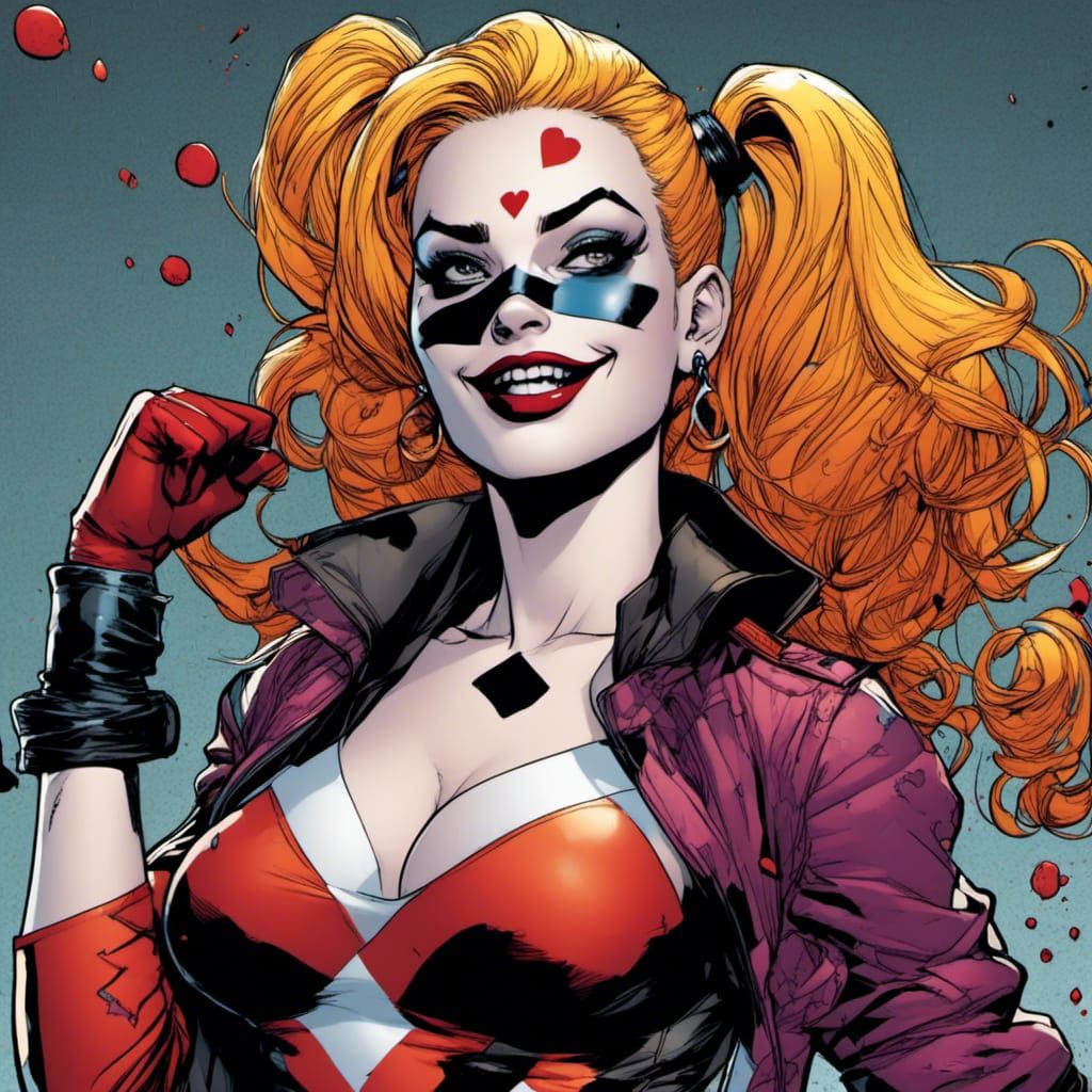 <lora:Comic Book Style:1.0> Harley Quinn, character comic book style,"
