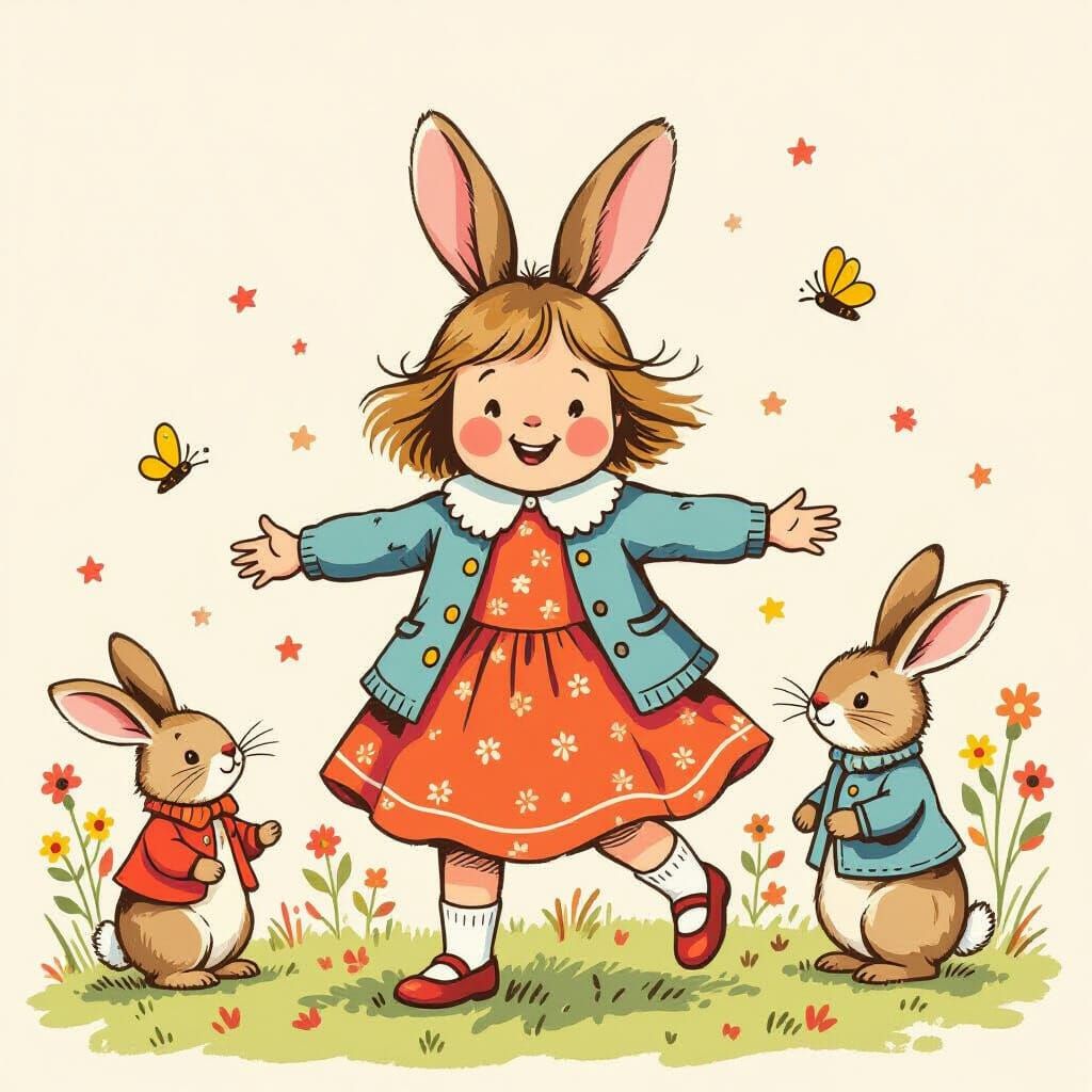 Vibrant Playful Child Inspired by Beatrix Potter and Quentin...