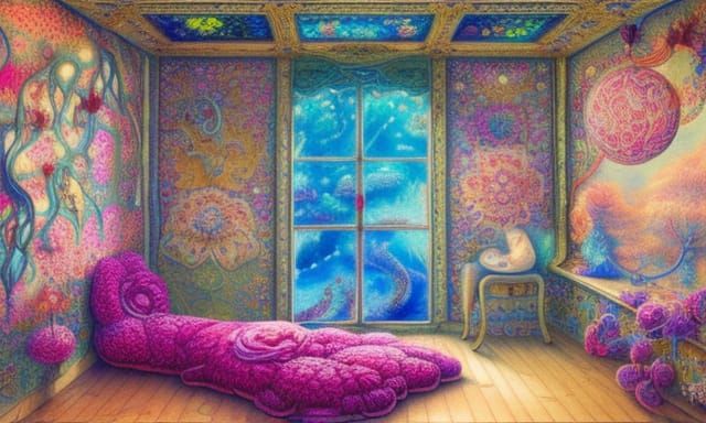 Lace Lizard Room: A Photorealistic Gouache Painting