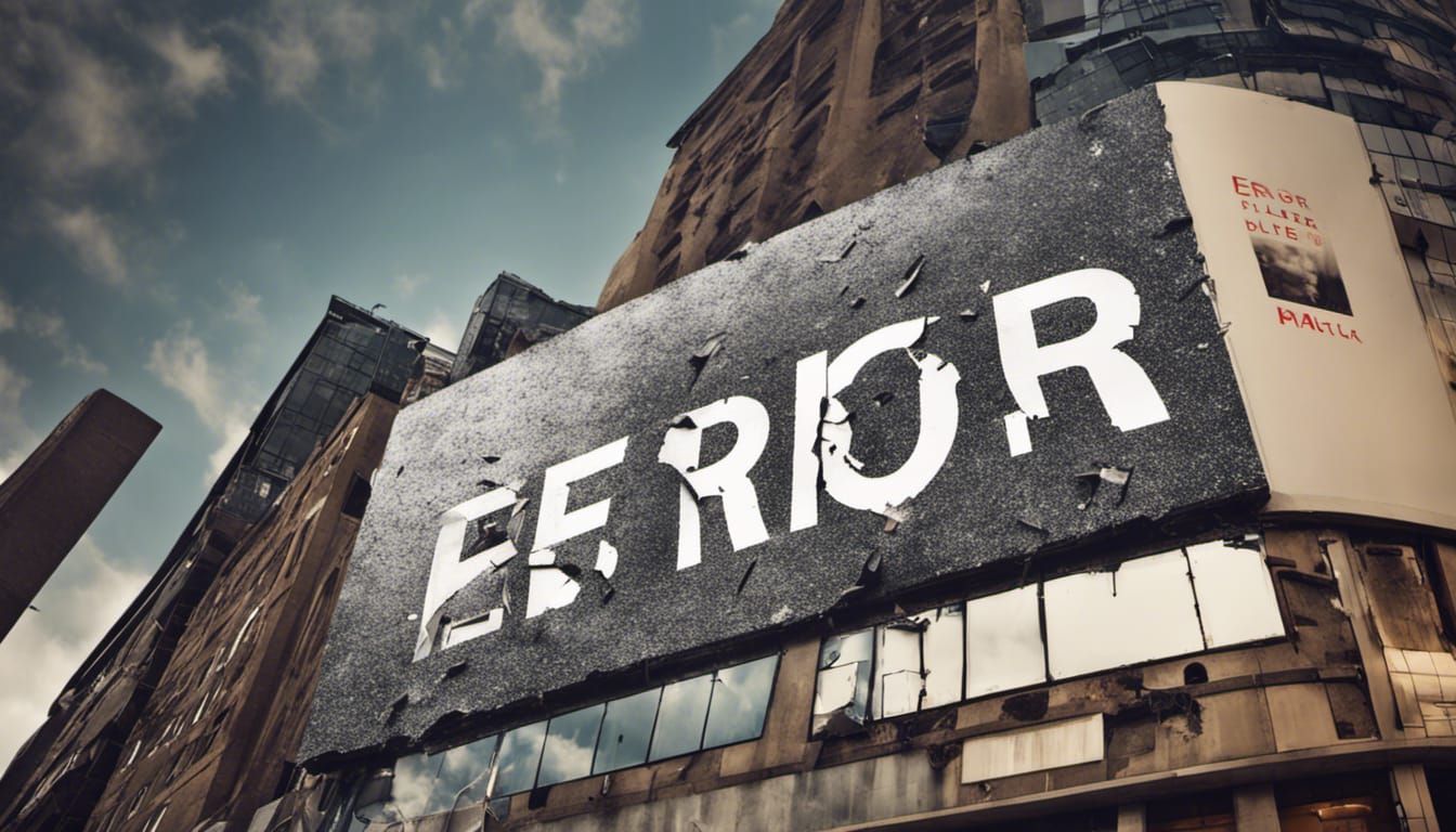 Broken Billboard with Error Sign in City