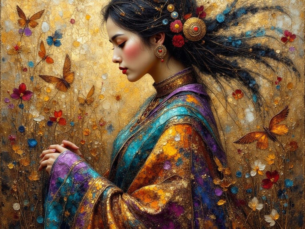 Peruvian Princess with Inca Motifs in Impasto Style