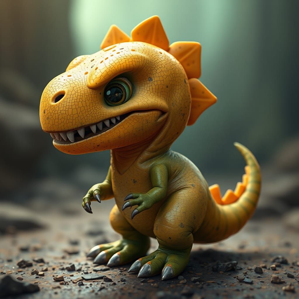 Chibi Potato Dinosaur Character in Detailed Matte Painting