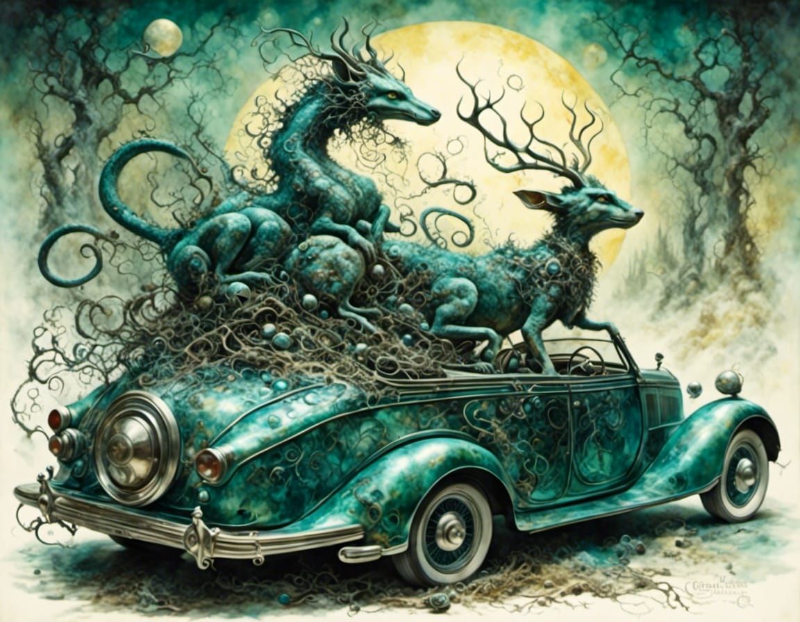 Metallic Car in Organic Art Nouveau Style