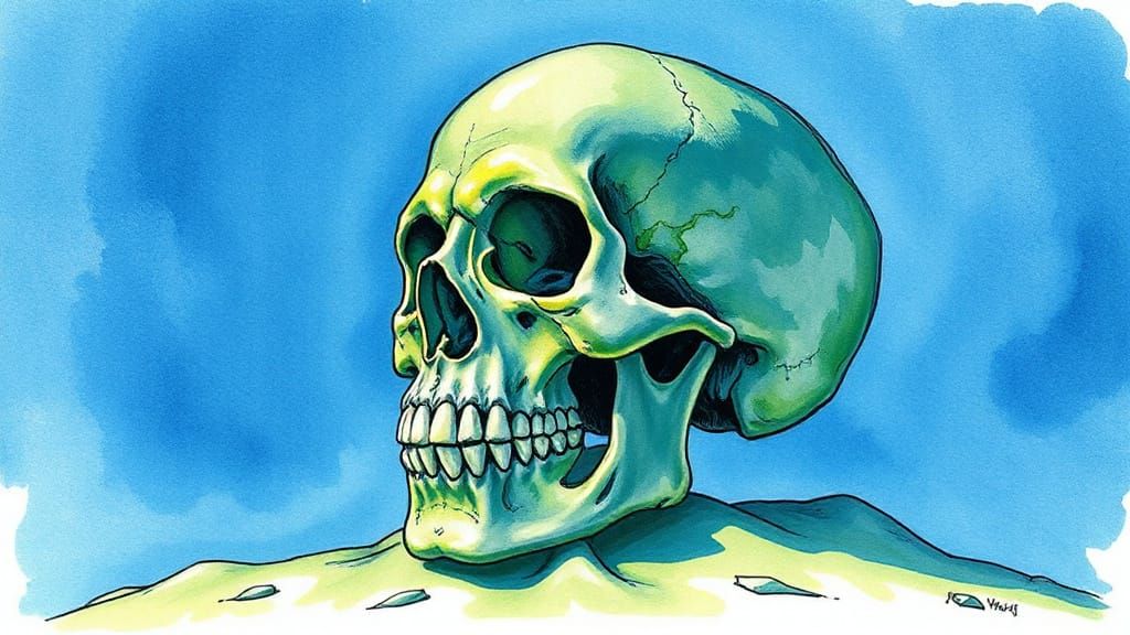 Melting Skull in Gouache and Watercolor Style