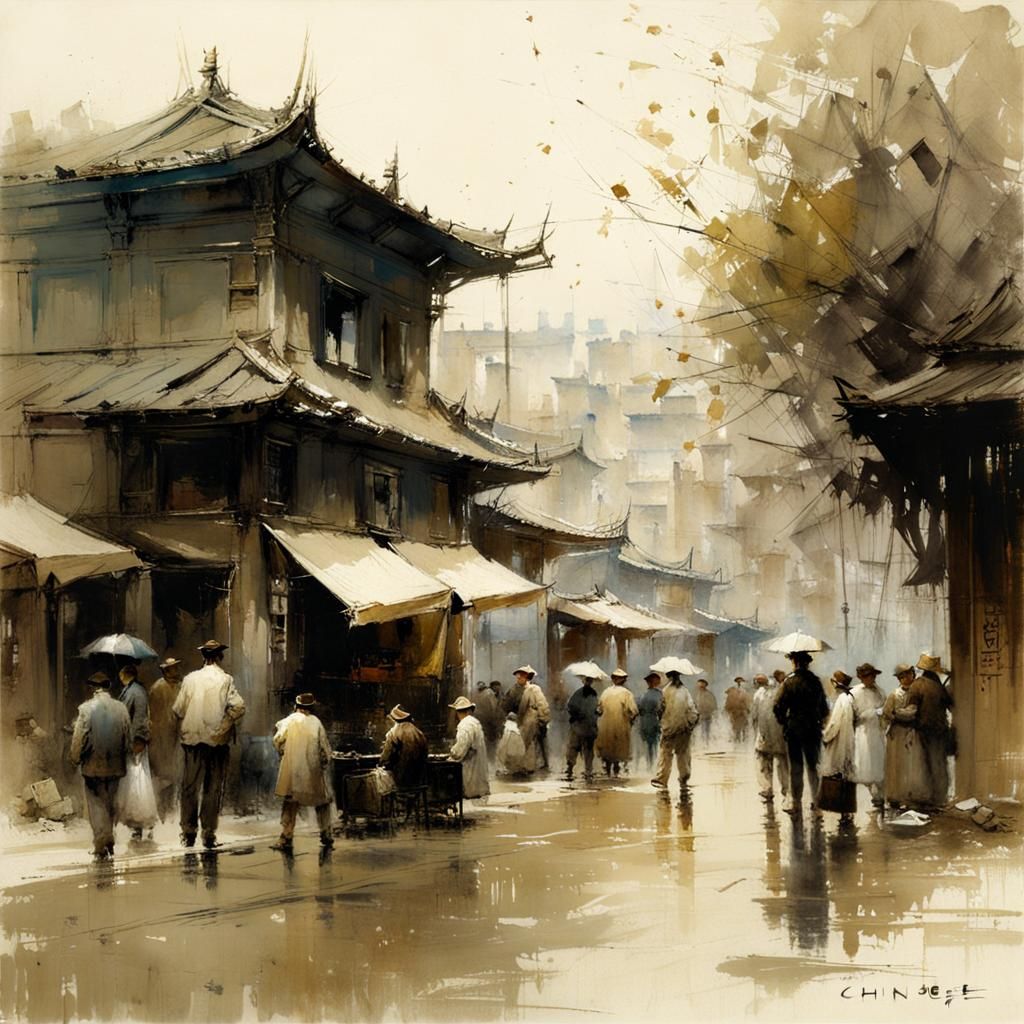 Abstract Watercolor Landscape in Wei Style