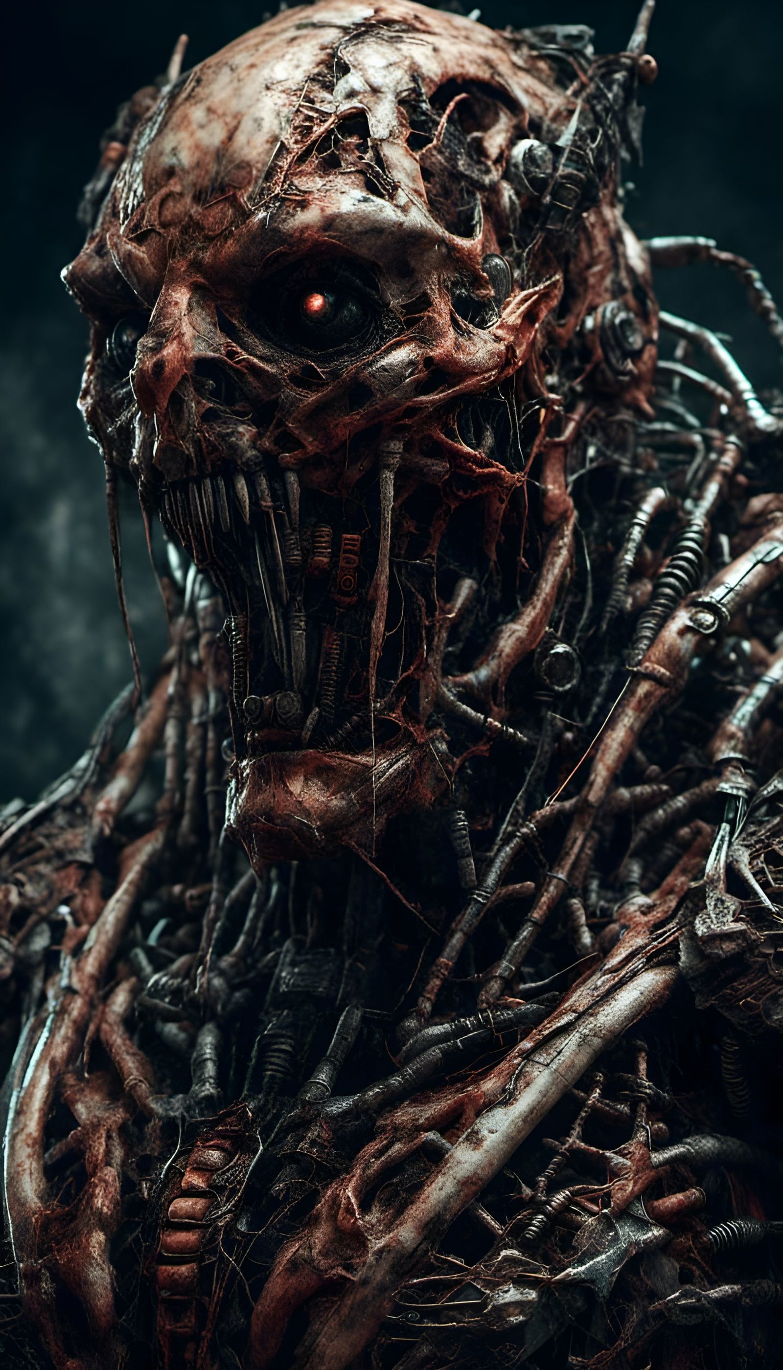 Creepy Zombie Robot Portrait in Macabre Style