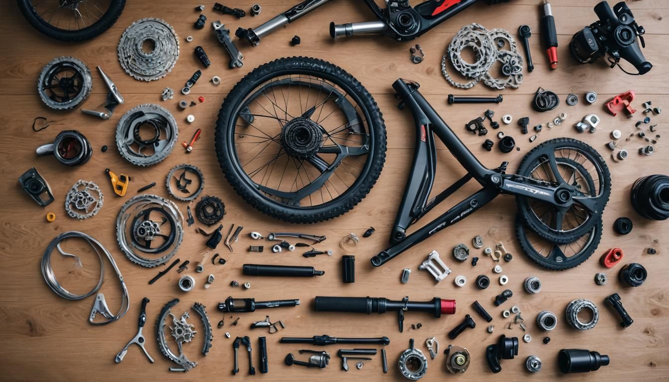 Deconstructed Mountain Bike Parts in Professional Photo