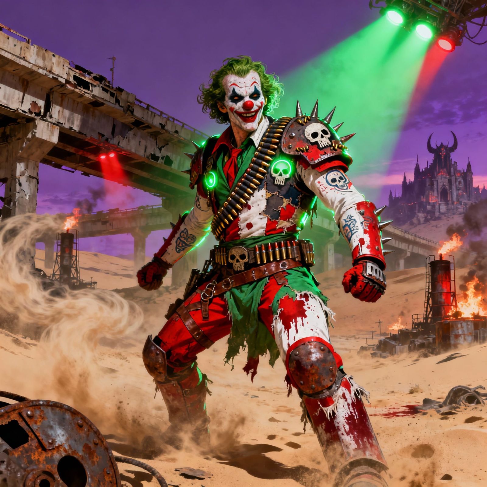 Mad Max Mexican Clown Warrior in Red White Green Armor