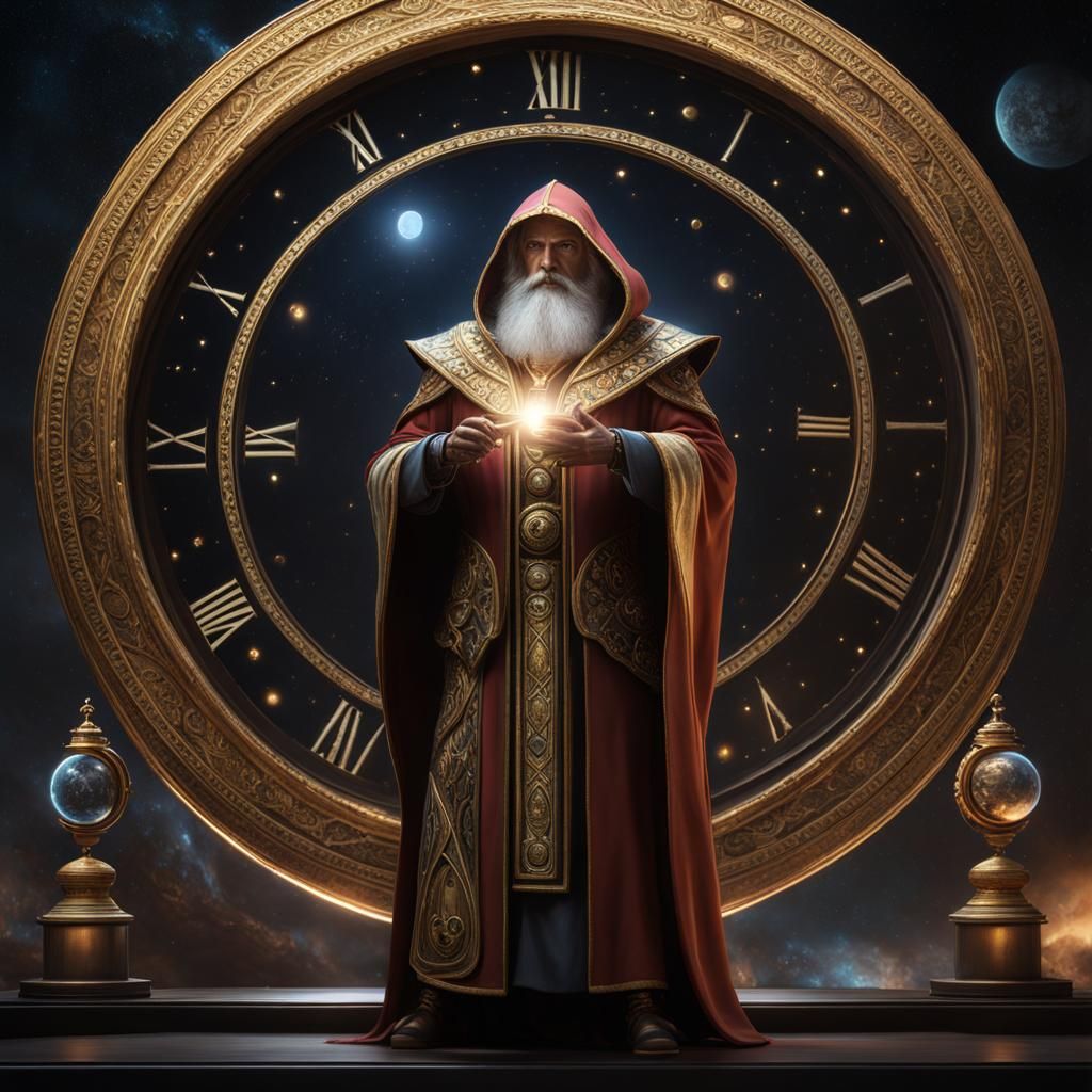 Saturn, God of Time, Studies the Universe in Digital Art