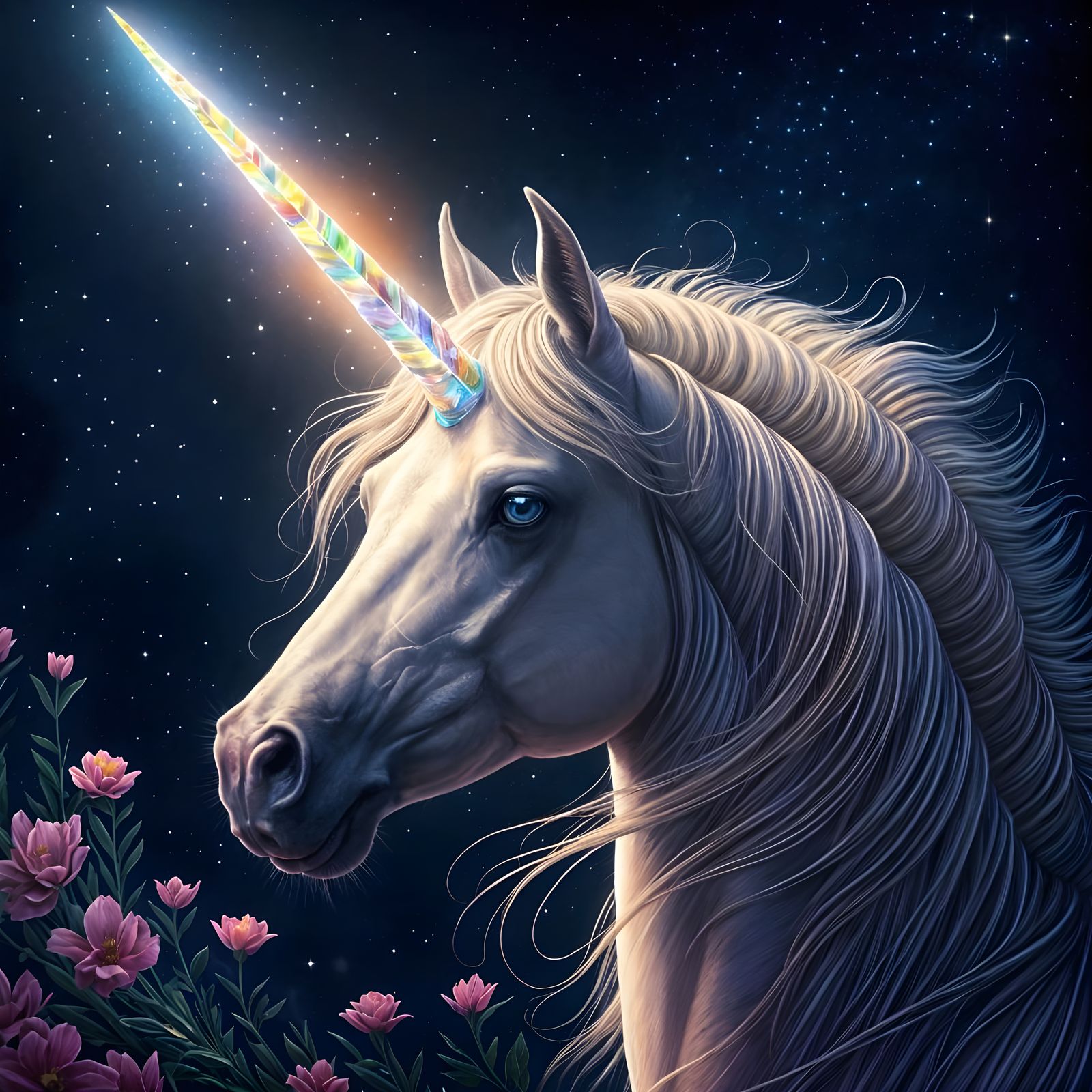 Prismatic Crystal Unicorn Under Cosmic Sky