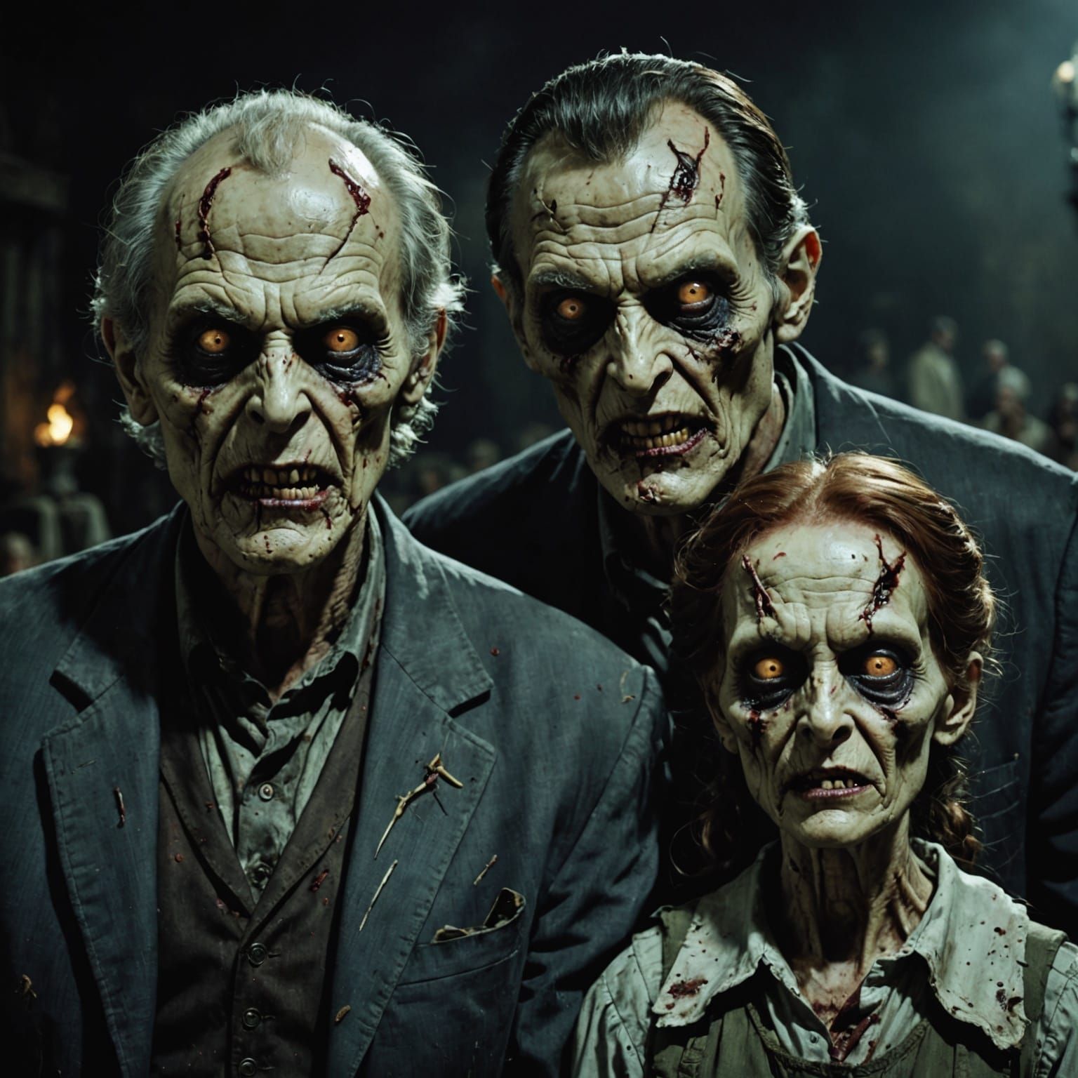 Eerie Undead Parents in Gothic Horror Style