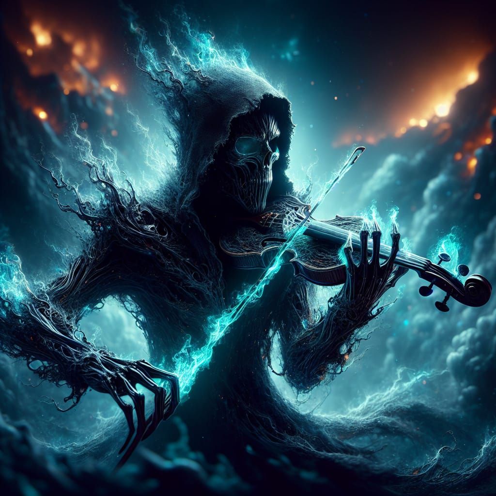 Dark Cloud Violinist in Apocalyptic Gothic Scene