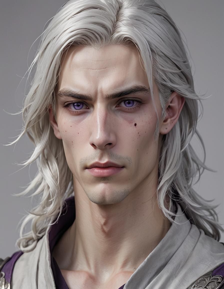 Young Silver-Haired Fighter with Axe and Shield