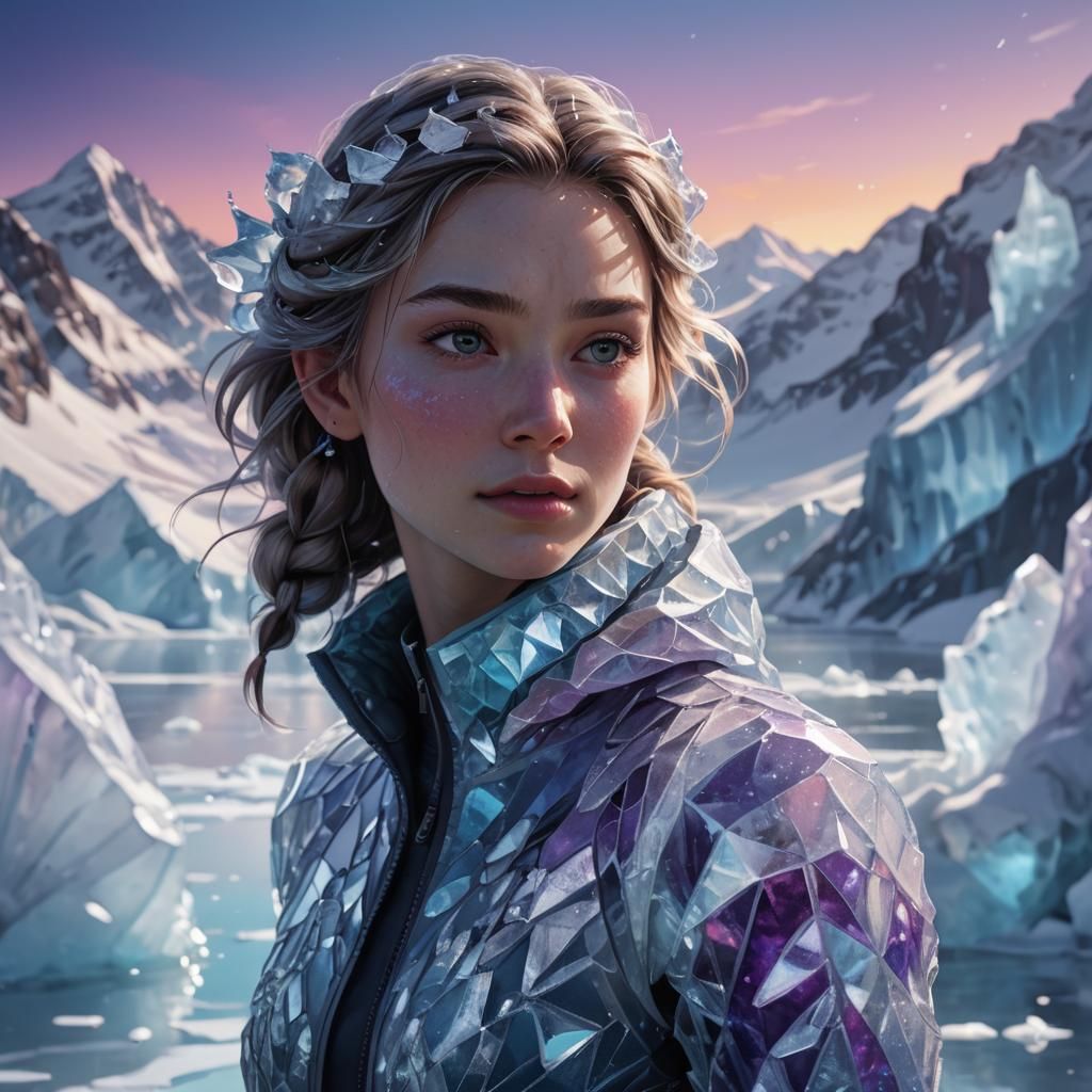 Ice Landscape Figure in Hyperrealistic Digital Art