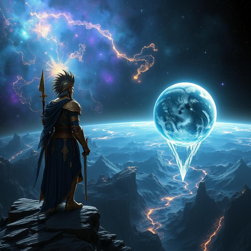 Mystical Warrior Gazes Upon Shattered Earth