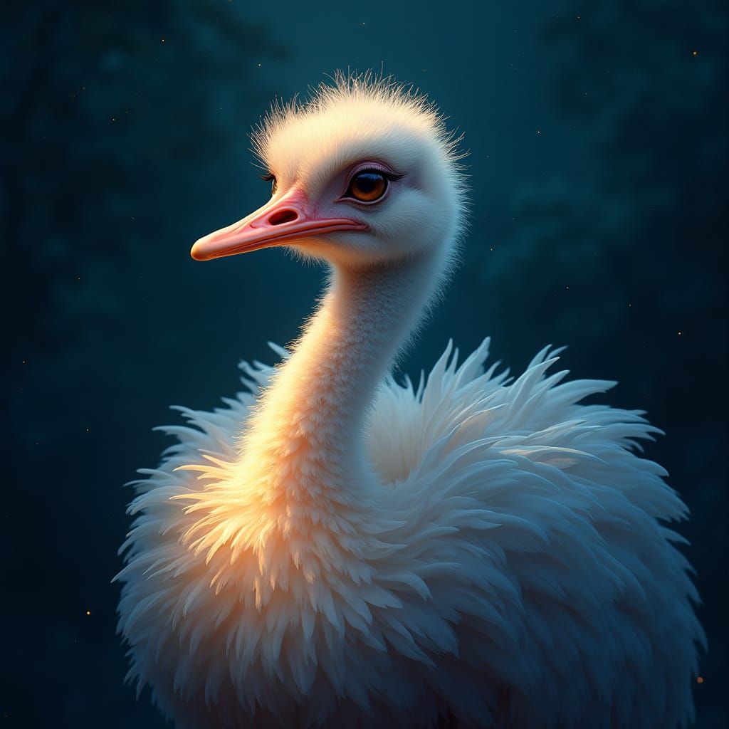 Serene Ostrich with Glowing Wings in Painterly Light
