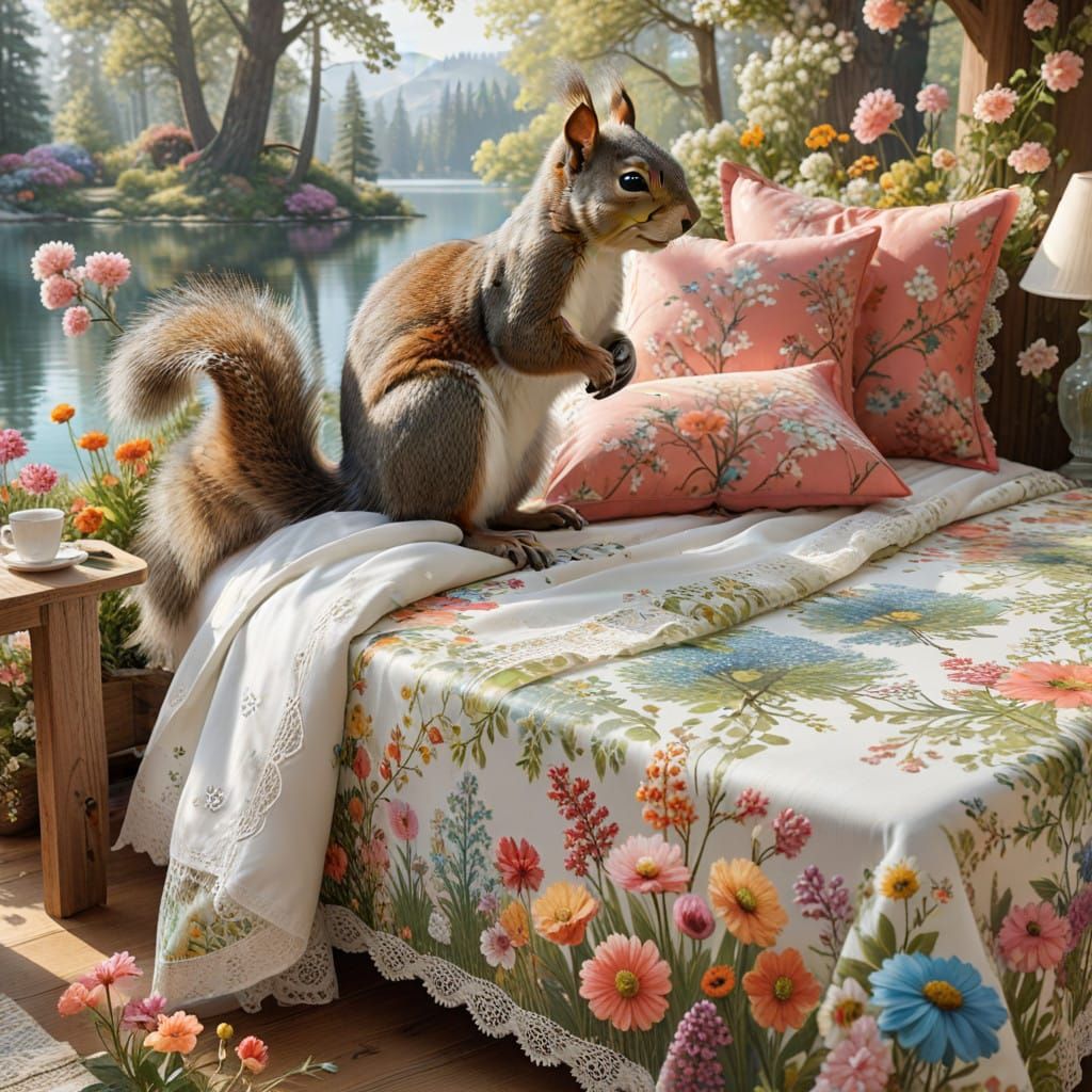 Vibrant Floral Paradise with Happy Trees