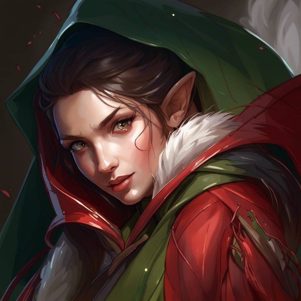 Detailed Elf Portrait in Art Nouveau Style