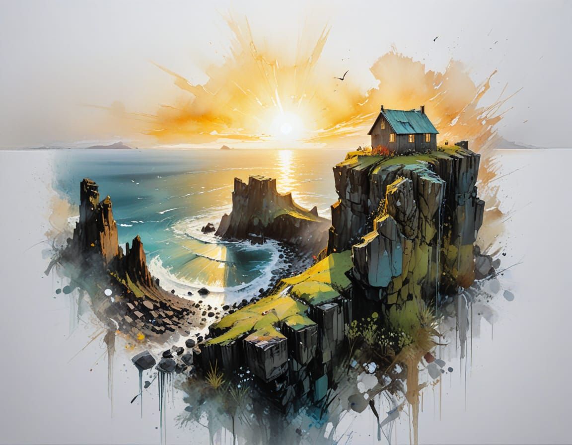 Icelandic Coastal Cliffs Under Midnight Sun