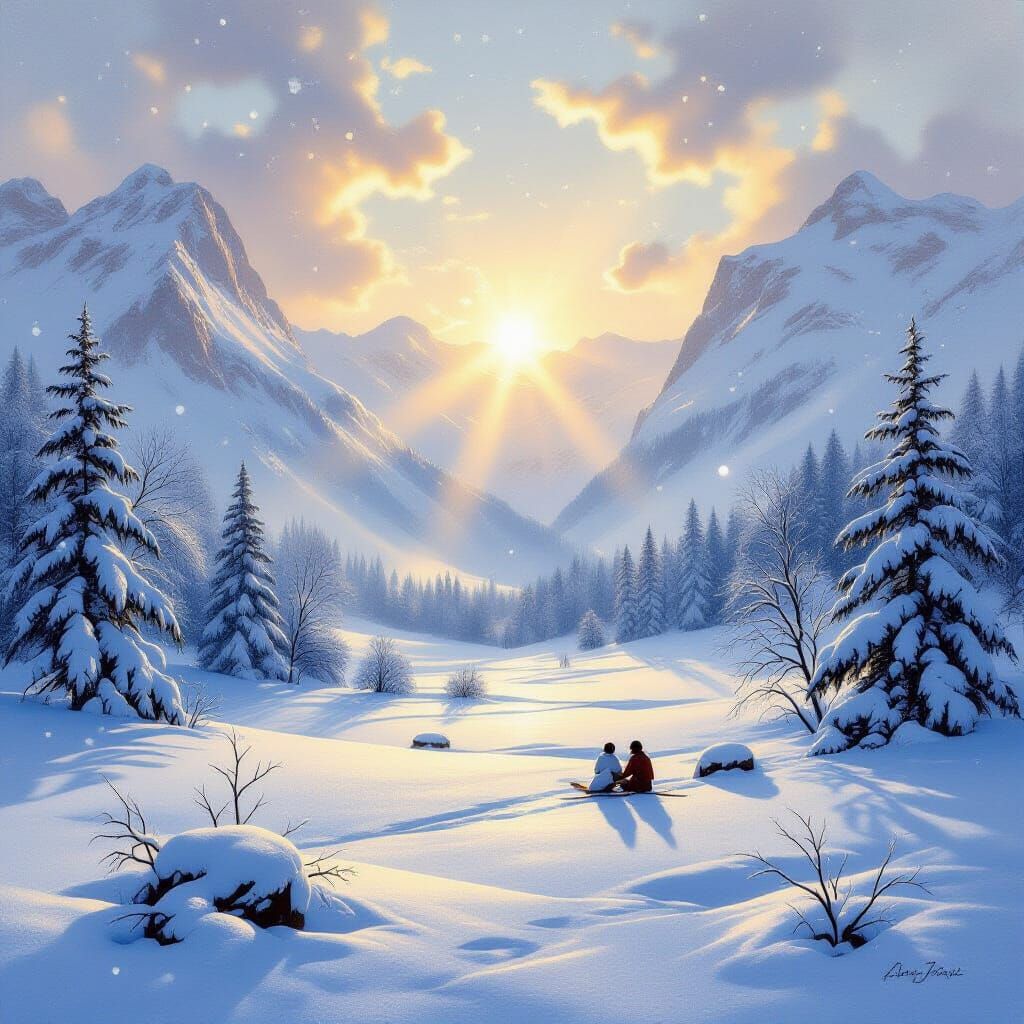 Serene Winter Landscape with Ethereal Sunlight
