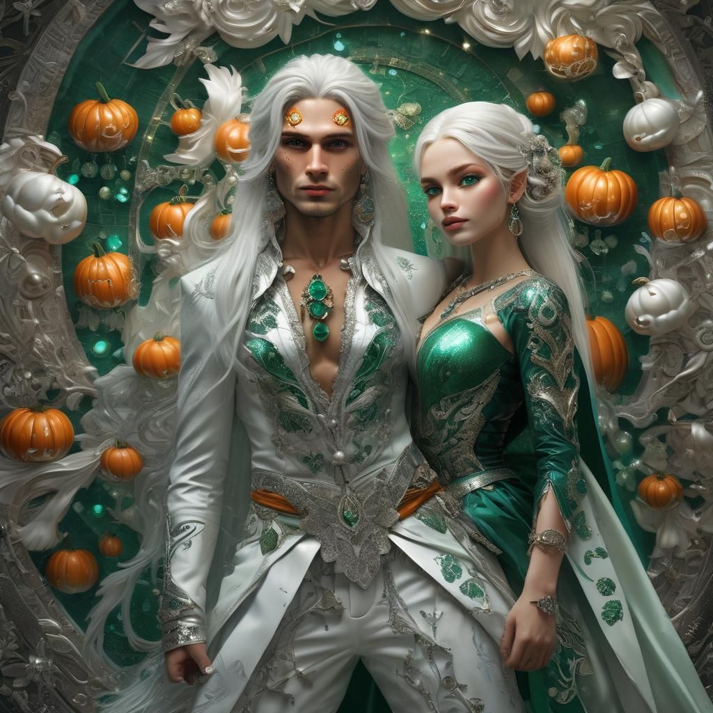 Bejeweled Woman with Pumpkin: Hyperrealistic Concept Art