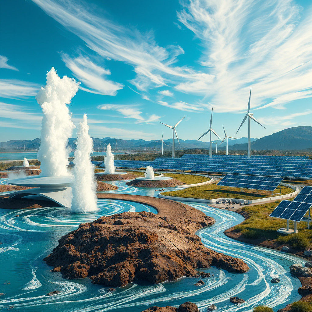 Futuristic Eco-Friendly Landscape with Renewable Energy Syst...
