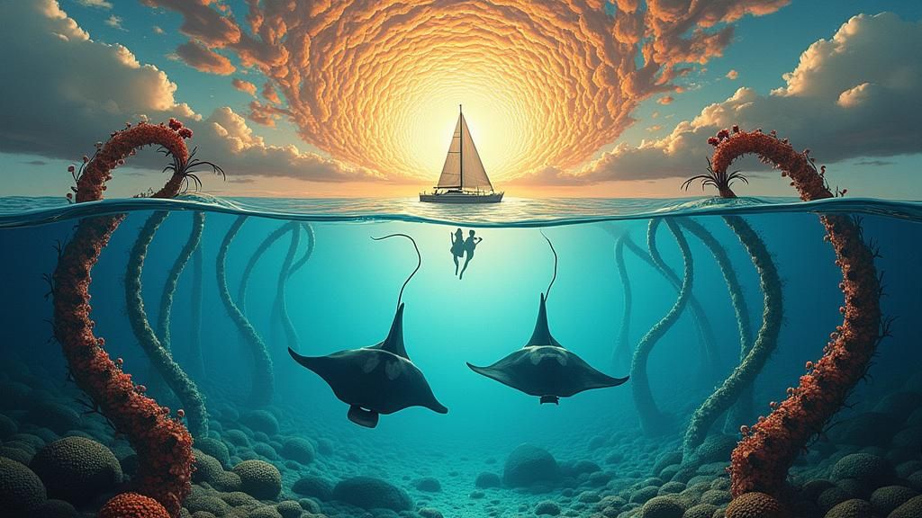 Surreal Landscape with Snorkeling Couple, Dali-esque