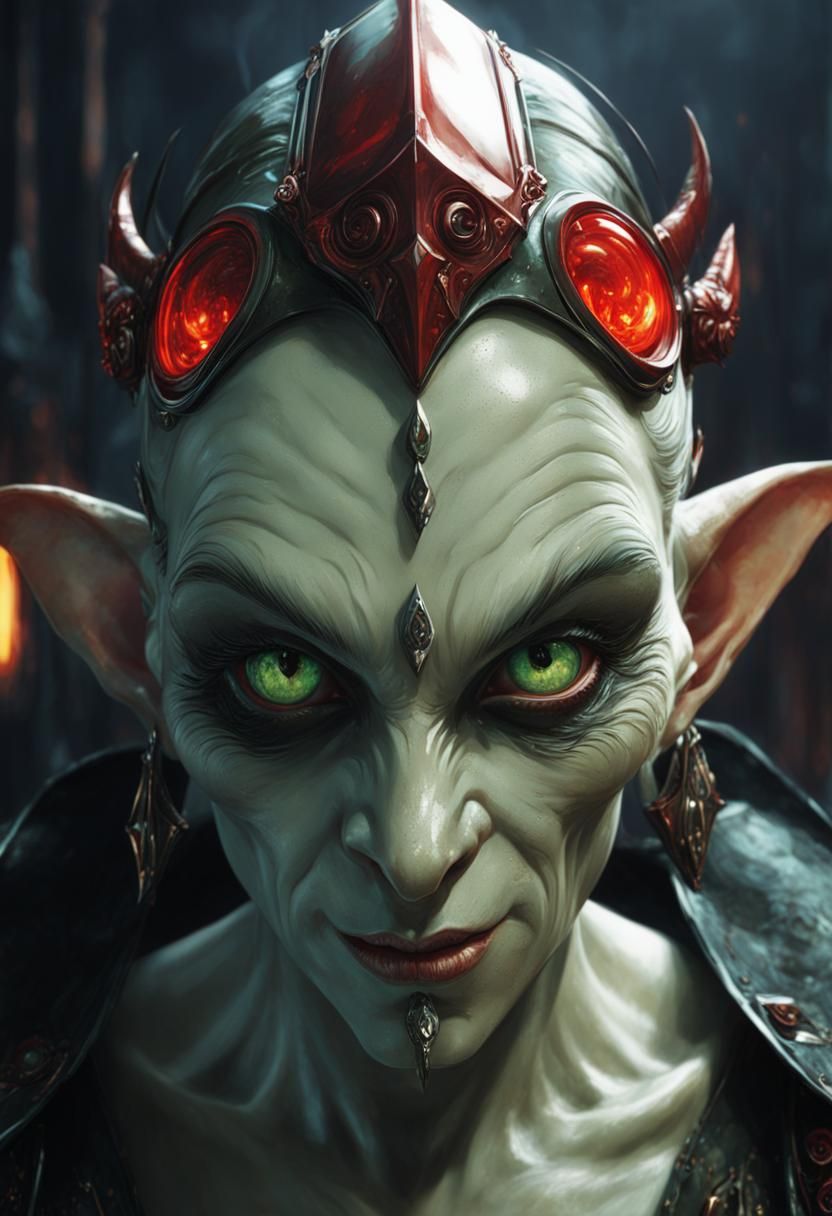 Sinister Goblin Warlock in Art Nouveau Style