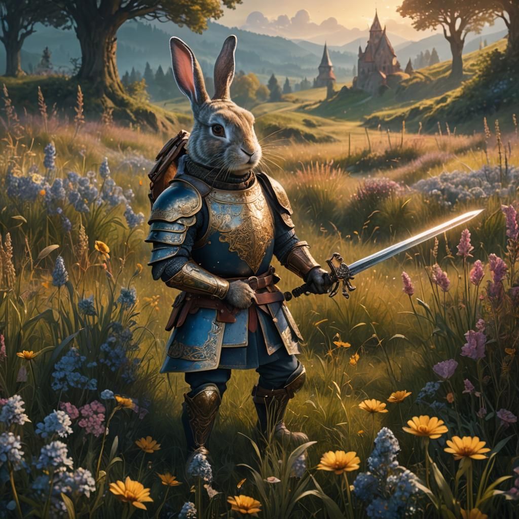 Armored Bunny with Longsword in Meadow