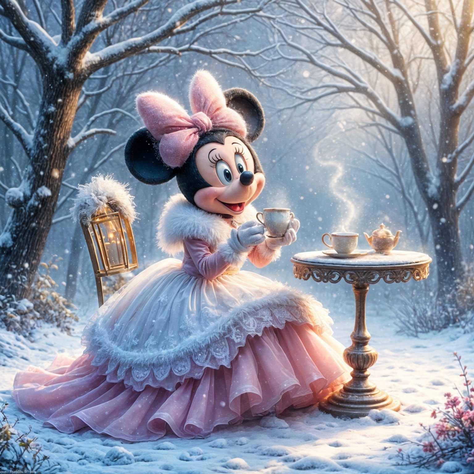 Minnie Mouse in Winter Wonderland with Snowy Tea Party