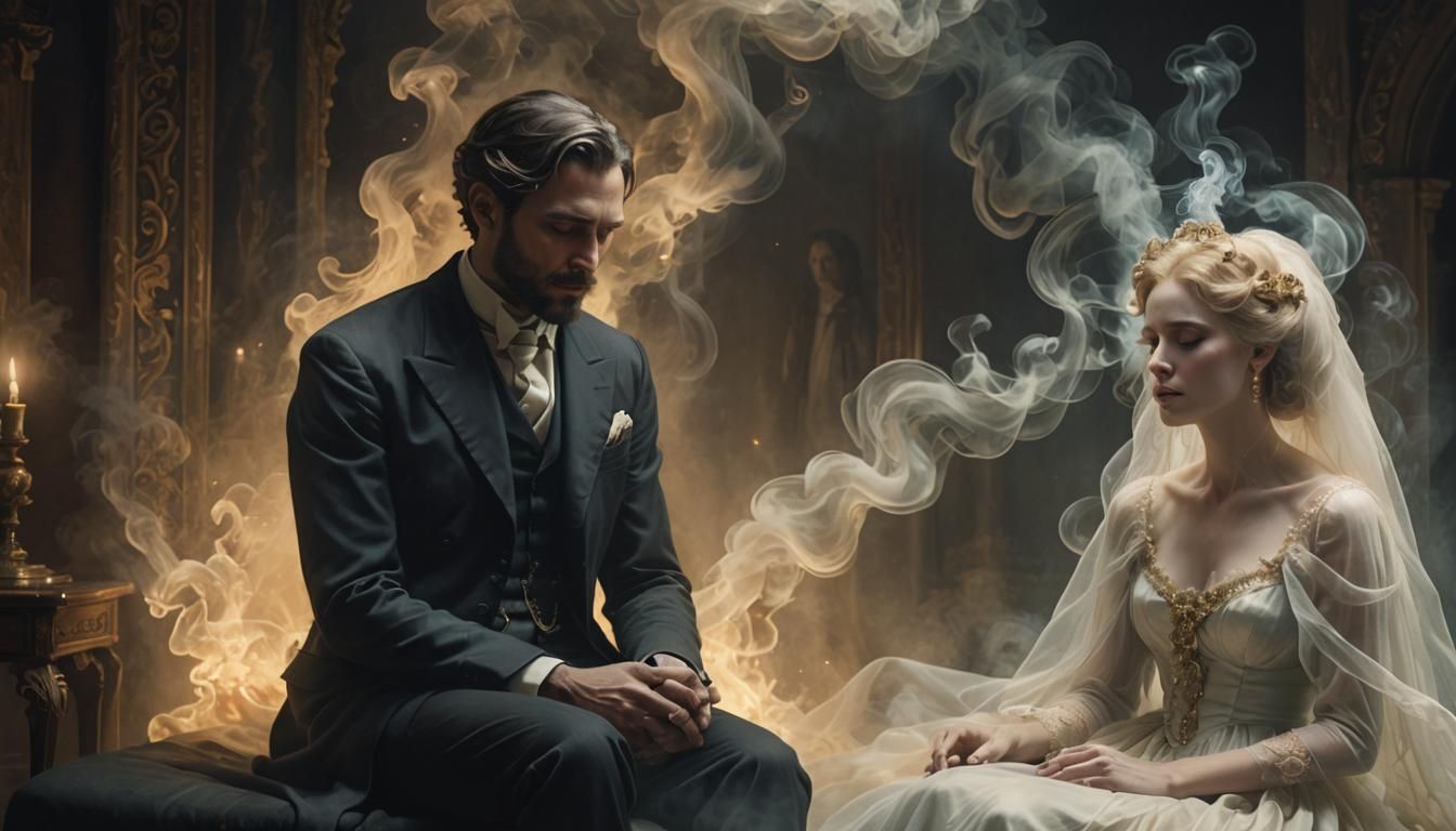 Victorian Romance: Ghost Woman Dissolving in Smoke